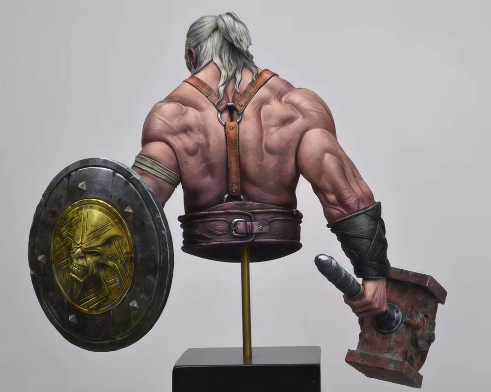 1/10 Medieval Bearded Viking Warrior with Skull-Shield and Axe, Resin Model Bust Kit, Unassembled and Unpainted