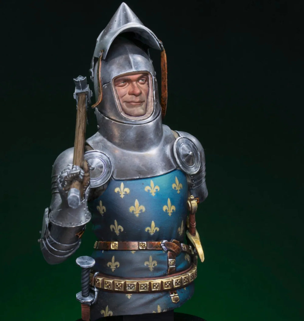 1/12 Medieval French Knight with Heraldic Plate Armor and Halberd, Resin Model Bust Kit, Unassembled and Unpainted