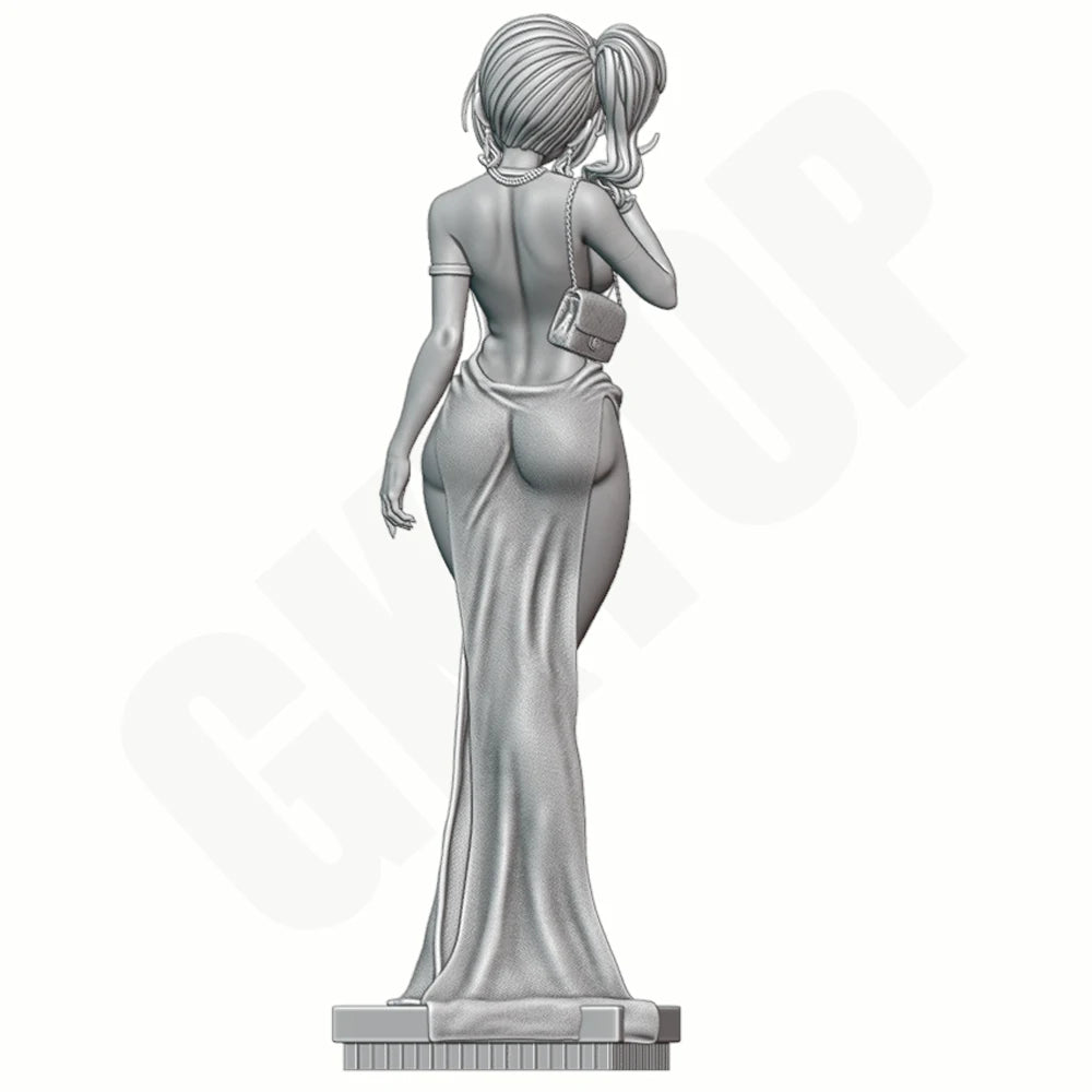 1/24 Girl in Silver Dress, Resin Model Figure Kit, Anime Theme, Unassembled and Unpainted