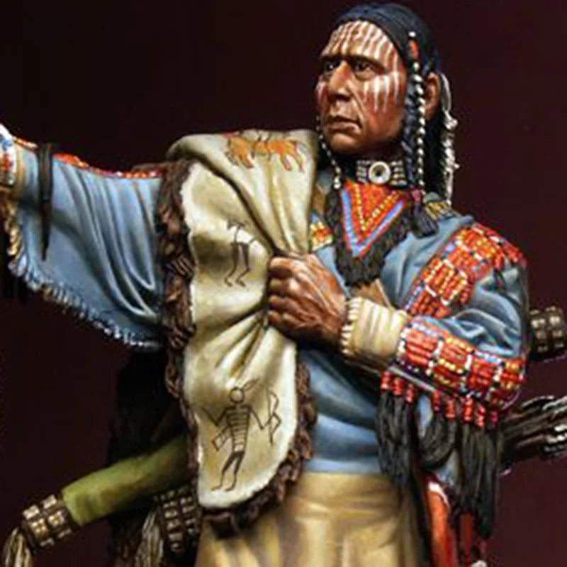 1/24 Native American Warriors with Rifles and Tomahawks, Resin Model Figure Kit, Historical Theme, Unassembled and Unpainted