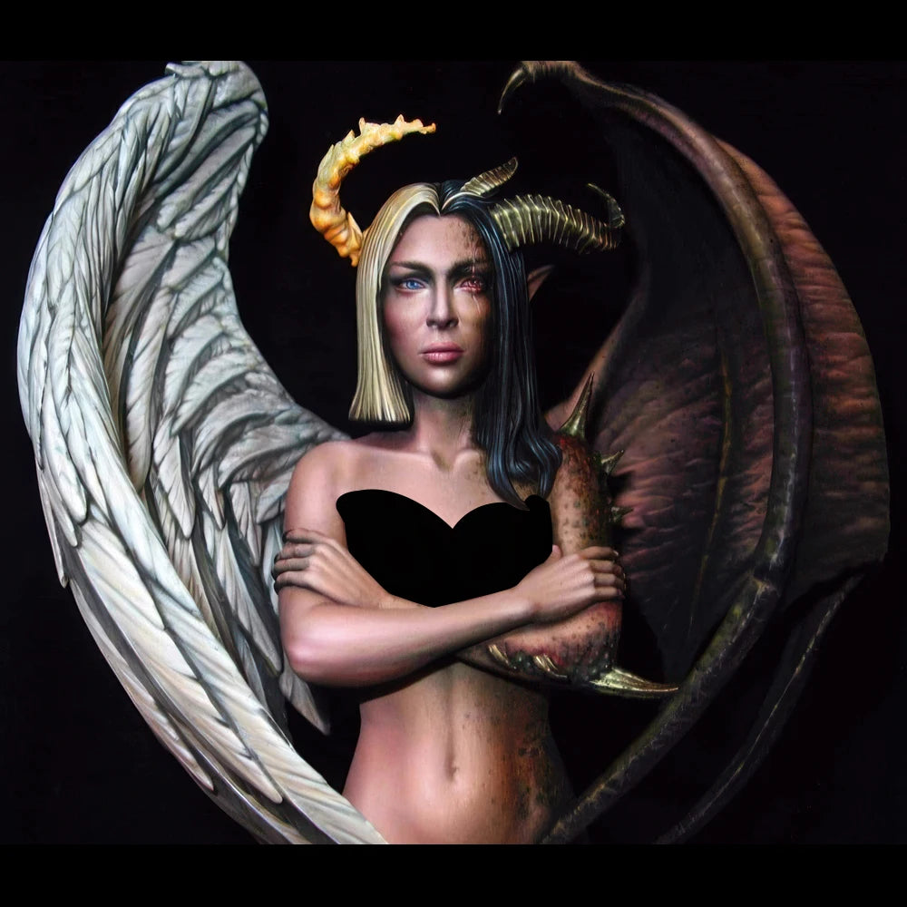 1/12 Angel and Demon Winged Female, 2 Figures, Resin Model Bust Kit, Fantasy Theme, Unassembled and Unpainted