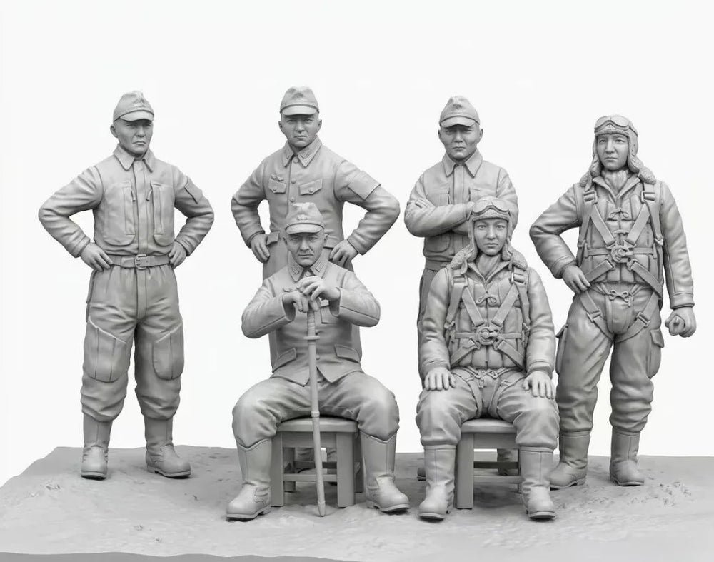 1/48 WWII Military Pilots and Officers, 6 Figures, Resin Model Figure Kit, Unassembled and Unpainted