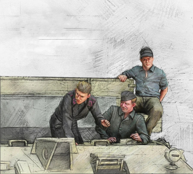 1/35 WWII German Infantry Advancing & Seated, 3 Figures, Resin Model Figure Kit, Unassembled and Unpainted