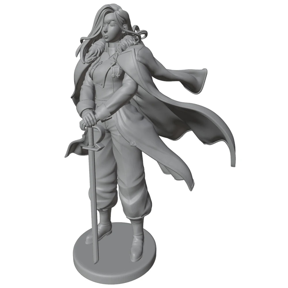 1/24 Female Warrior with Red Cape and Rifle, Resin Model Figure Kit, Anime Theme, Unassembled and Unpainted