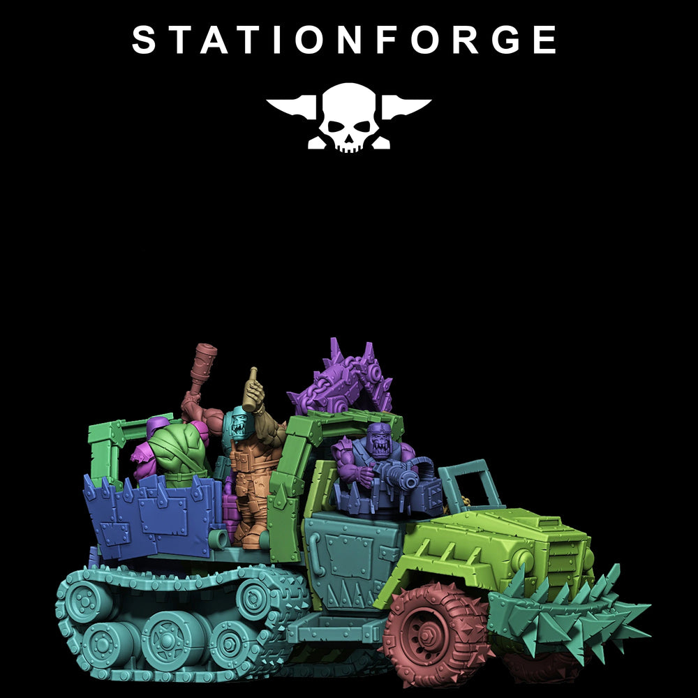 32mm Ork Half-Track, 6 Figures, Resin Model Vehicle Kit, Sci-Fi Theme, Unassembled and Unpainted