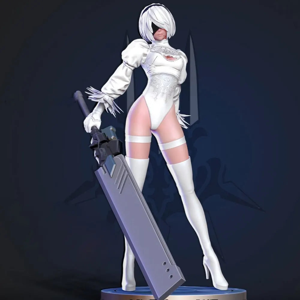 1/24 Female Anime Warrior with Ornate Winged Swords, Resin Model Figure Kit, Anime Theme, Unassembled and Unpainted