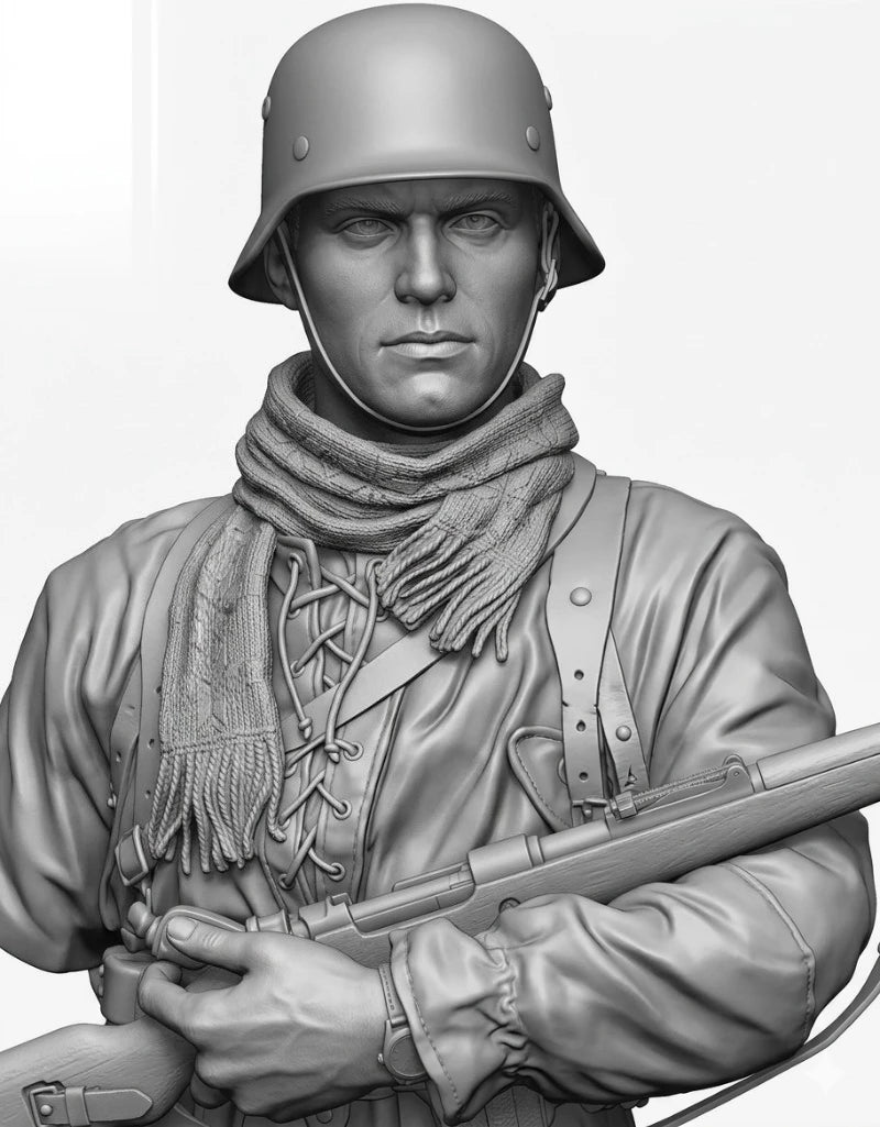 1/10 WWII German Infantryman, Resin Model Bust Kit, Unassembled and Unpainted