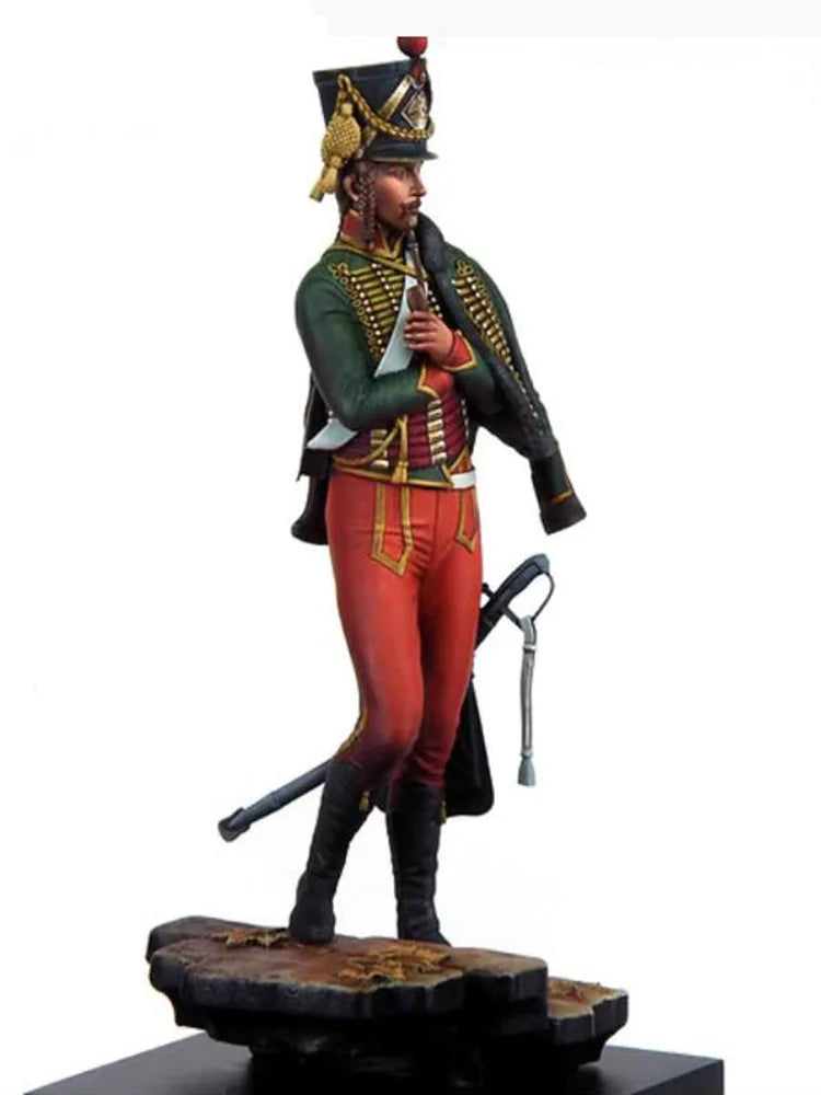 1/24 Napoleonic French Officer in Green Coat with Shako, Resin Model Figure Kit, Unassembled and Unpainted