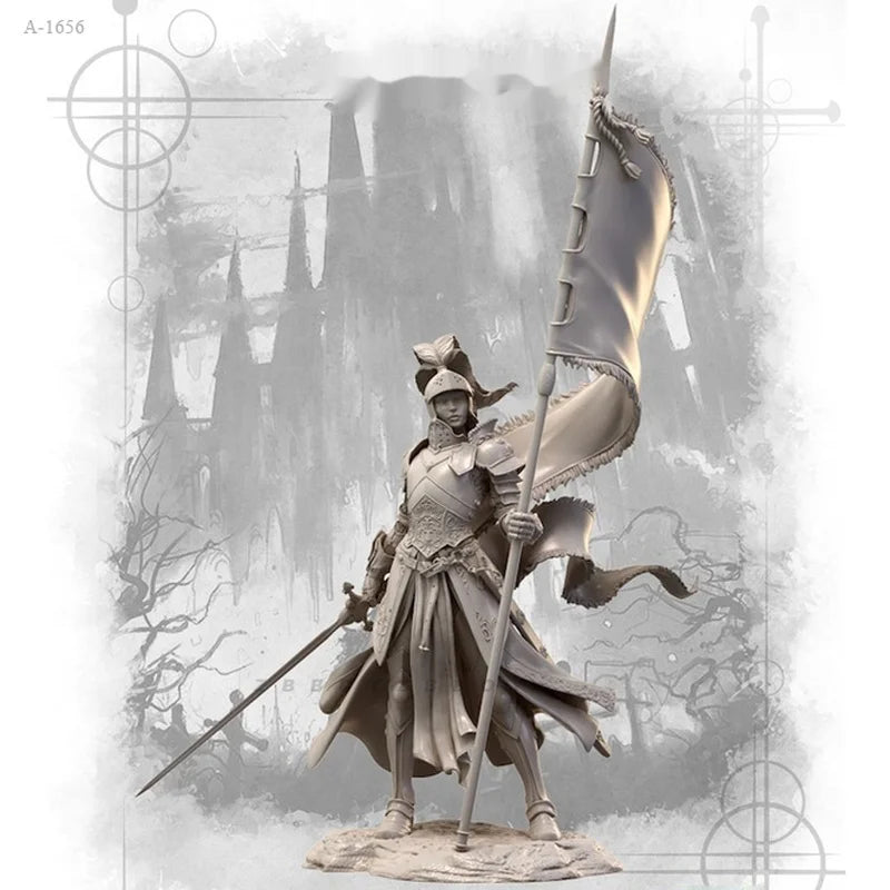 1/24 Medieval Sorceress Raising Battle Banner, Resin Model Figure Kit, Unassembled and Unpainted