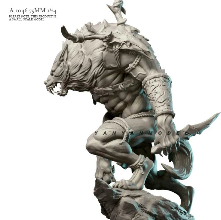 1/24 Orc Chieftain with Spiked Armor on Beast, Resin Model Figure Kit, Fantasy Theme, Unassembled and Unpainted