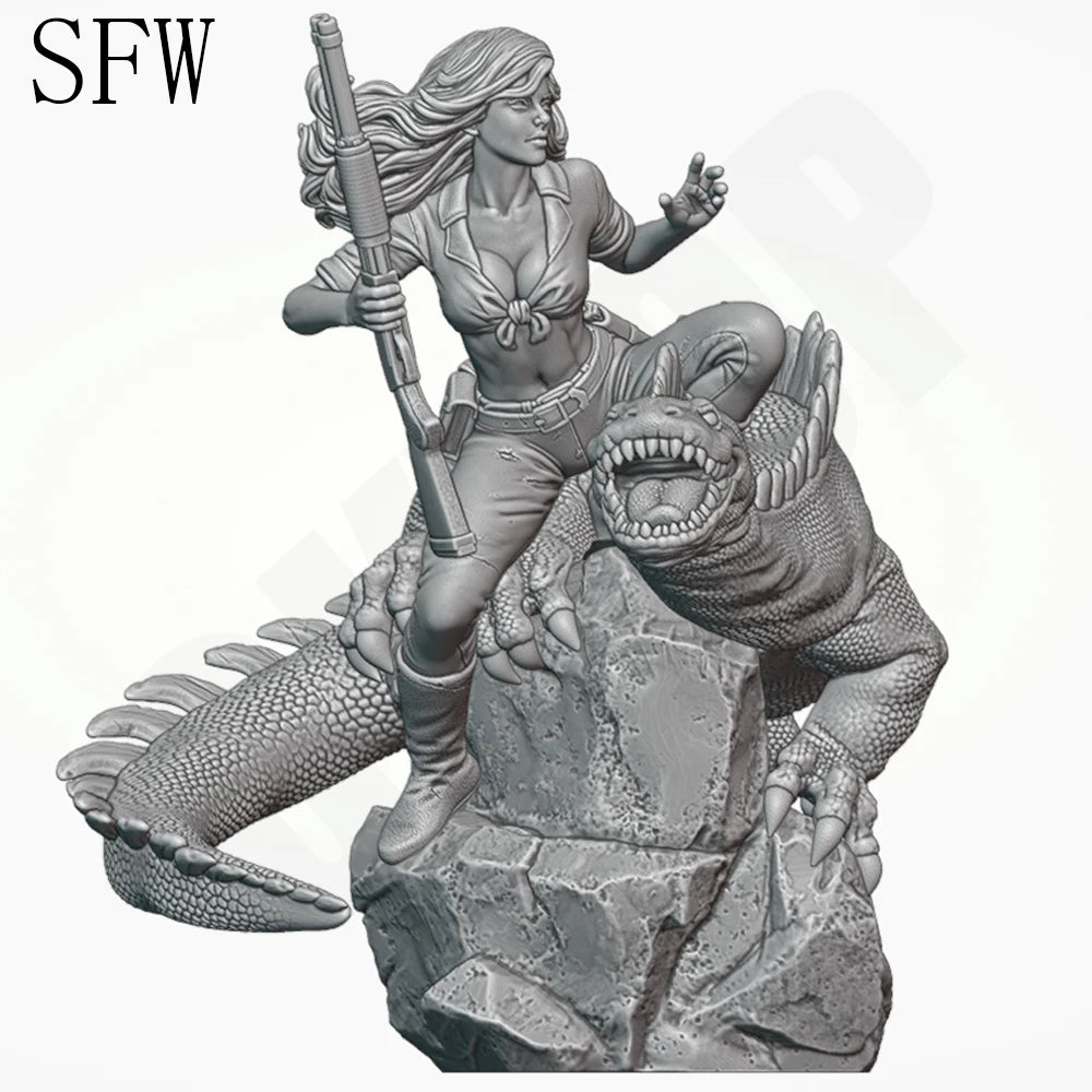 1/24 Female Warrior on Dinosaur, Resin Model Figure Kit, Unassembled and Unpainted