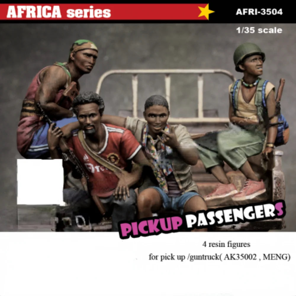 1/35 Modern African Civilians on Truck Bed, 4 Figures, Resin Model Figure Kit, Unassembled and Unpainted