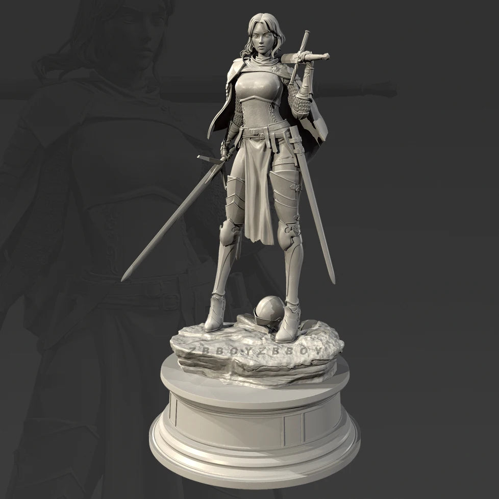 75mm Armored Priestess with Sword and Spear, Resin Model Figure Kit, Fantasy Theme, Unassembled and Unpainted