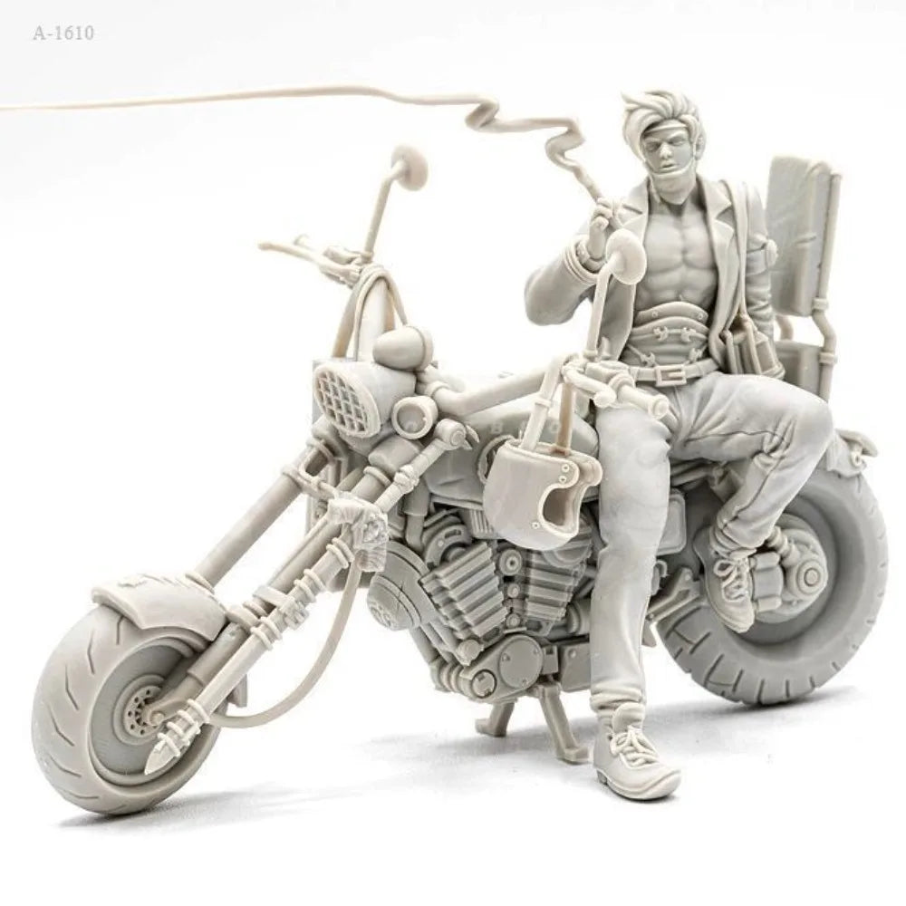 75mm Post-Apocalyptic Biker, Resin Model Figure Kit, Unassembled and Unpainted