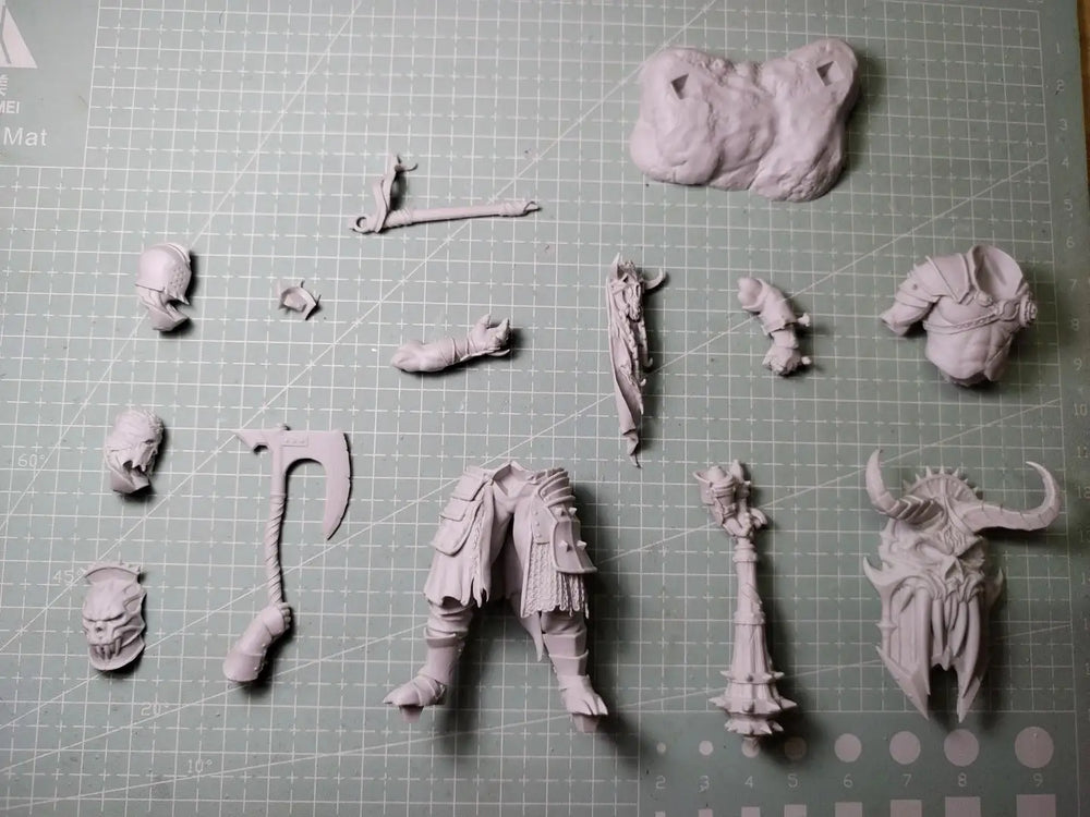 1/24 Skull-Faced Barbarian with Curved Sickle Axe, Resin Model Figure Kit, Fantasy Theme, Unassembled and Unpainted