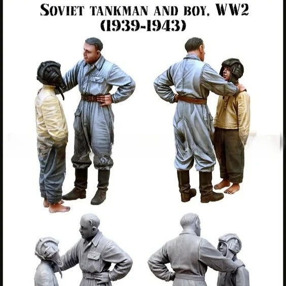1/35 WWII Soviet Tankman & Boy, 2 Figures, Resin Model Figure Kit, Unassembled and Unpainted