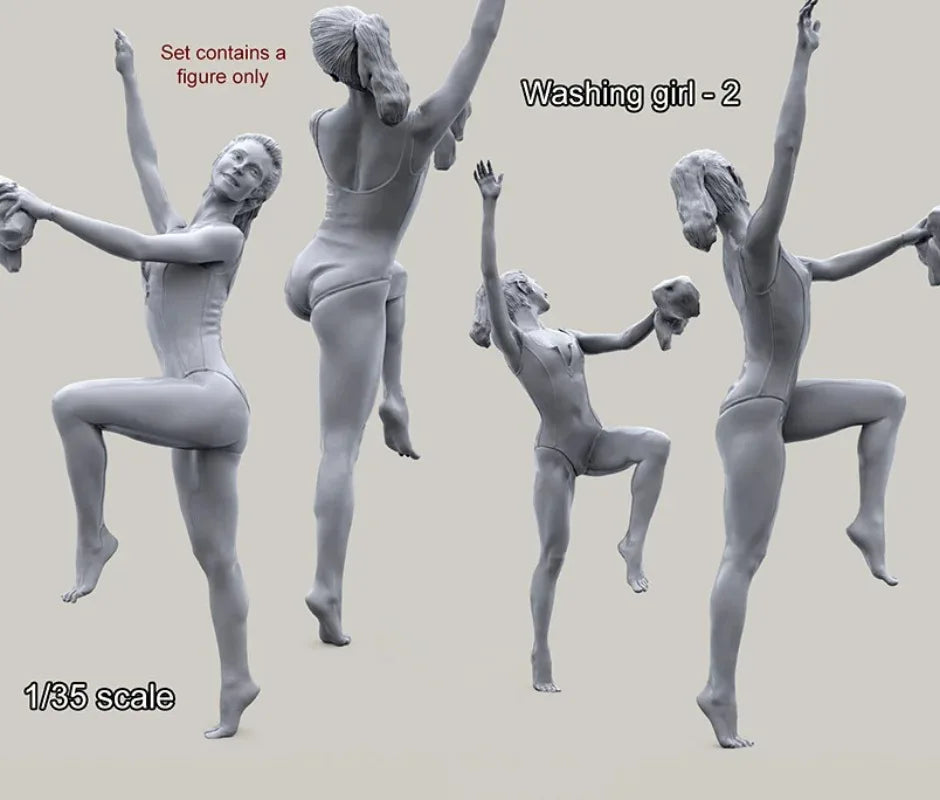 1/35 Young Woman Bathing Scene, Resin Model Figure Kit, Unassembled and Unpainted