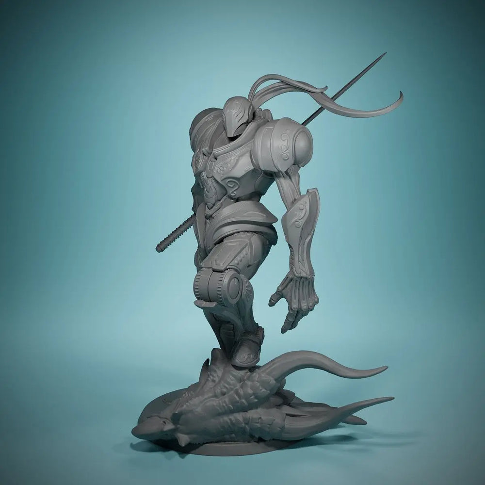 Ornate Demonic Warrior on Beast Base, Resin Model Figure Kit, Fantasy Theme, Unassembled and Unpainted