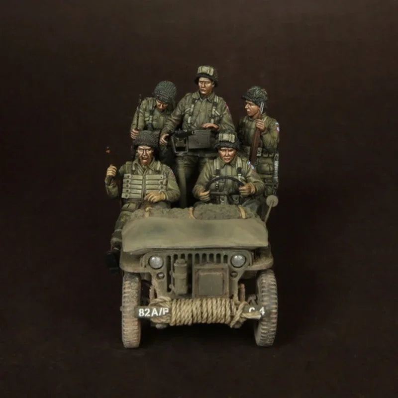 1/35 WWII Allied US Airborne with Jeeps, 7 Figures, Resin Model Figure Kit, Unassembled and Unpainted