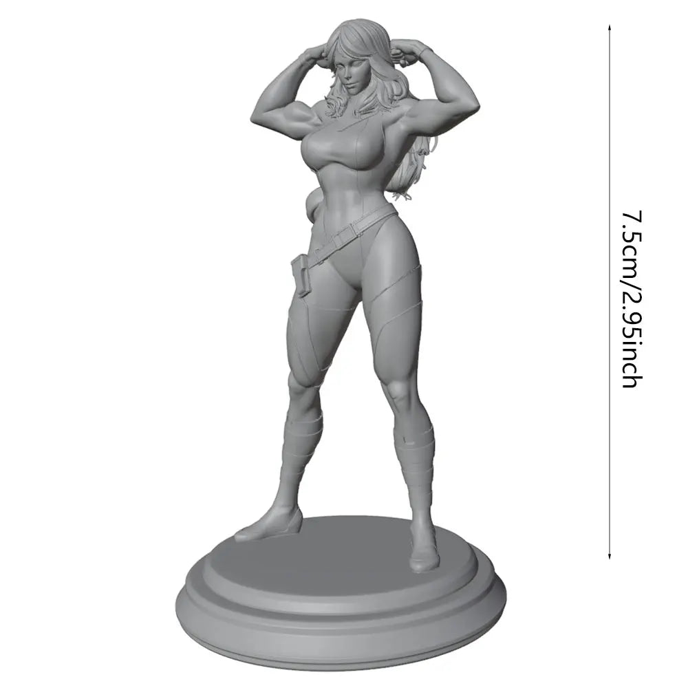 75mm Long-Haired Fantasy Warrior Flexing, Resin Model Figure Kit, Unassembled and Unpainted
