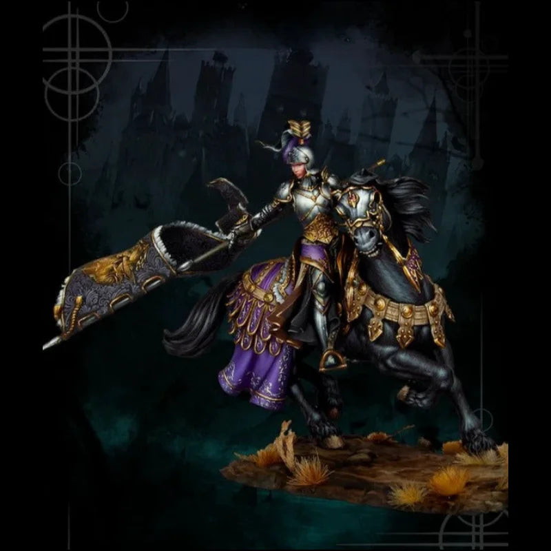 1/24 Female Knight Mounted, Resin Model Figure Kit, Fantasy Theme, Unassembled and Unpainted