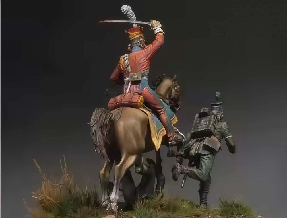 1/32 Napoleonic Cavalry Charge, 4 Figures, Resin Model Figure Kit, Unassembled and Unpainted