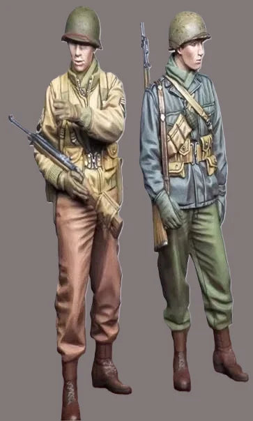 1/35 WWII US and British Infantry with Rifles, 2 Figures, Resin Model Figure Kit, Unassembled and Unpainted
