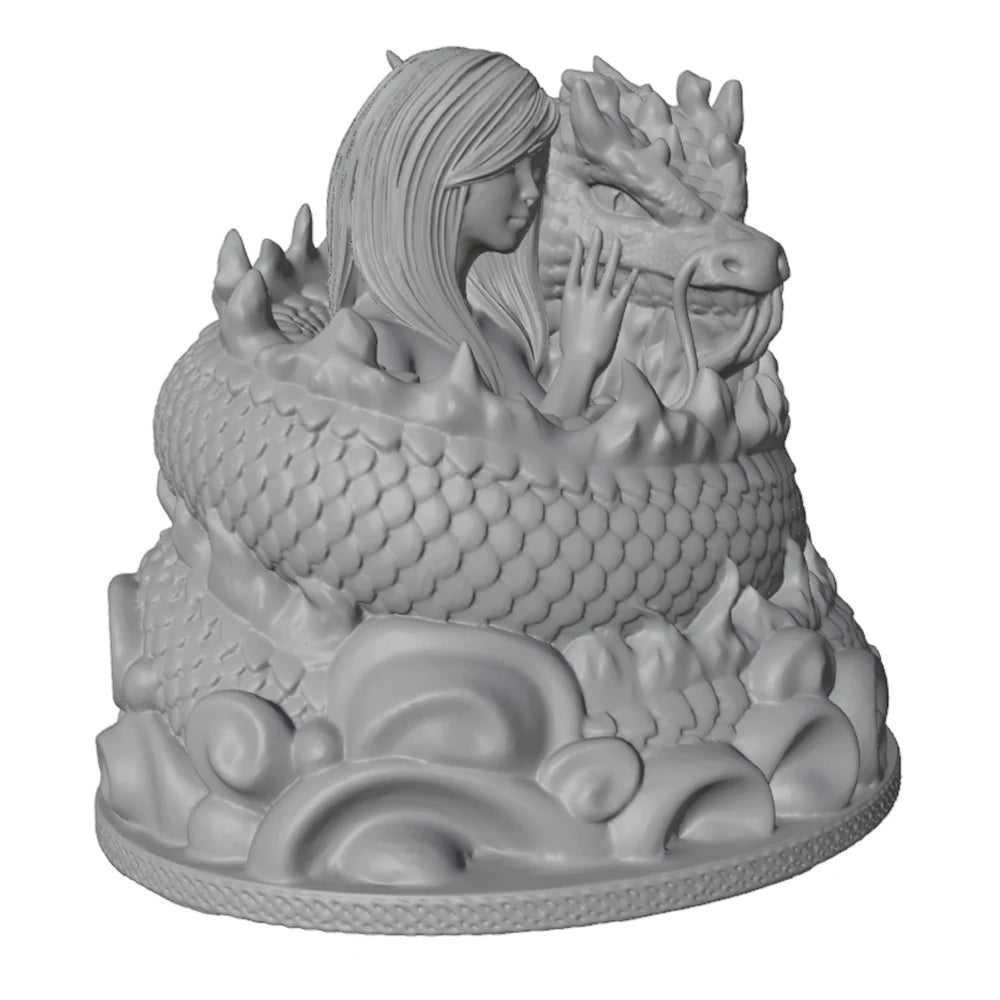 1/24 Medieval Fantasy Female & Dragon, Resin Model Bust Kit, Unassembled and Unpainted