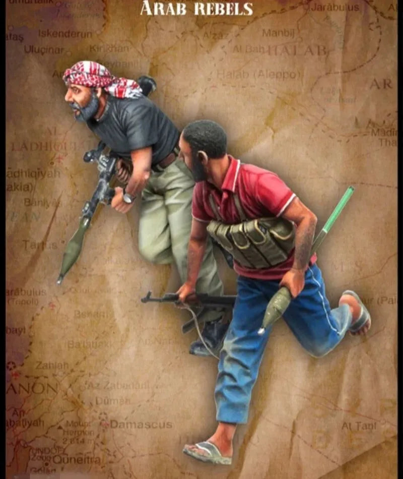 1/35 Modern Arab Rebels Advancing with Rifles, 2 Figures, Resin Model Figure Kit, Unassembled and Unpainted