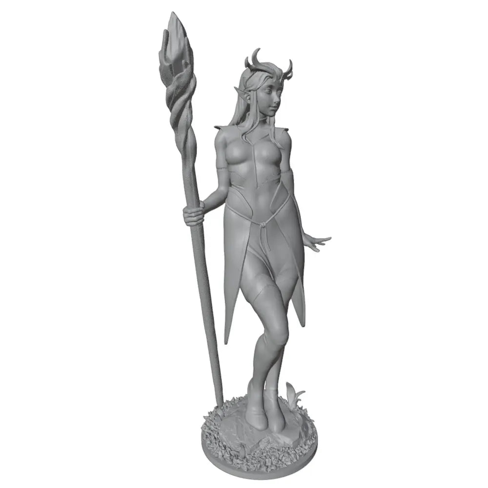 1/24 Demoness with Curved Horns Wielding Twin Staffs, Resin Model Figure Kit, Fantasy Theme, Unassembled and Unpainted