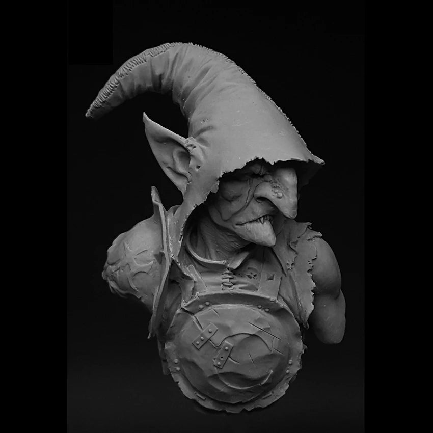 1/10 Goblin Warrior in Tall Pointed Helm, Resin Model Bust Kit, Fantasy Theme, Unassembled and Unpainted