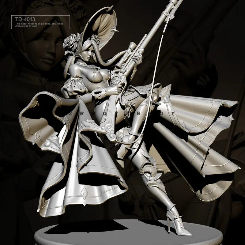 75mm Female Musketeer, Resin Model Figure Kit, Fantasy Theme, Unassembled and Unpainted