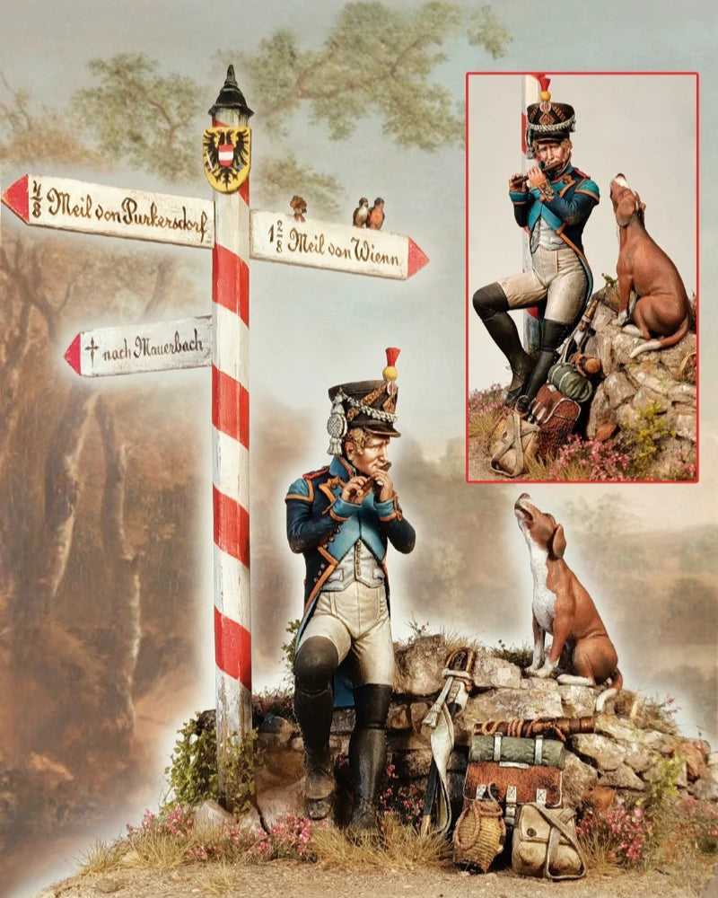 75mm WWI Prussian Infantry Bugler with Dog, 2 Figures, Resin Model Figure Kit, Unassembled and Unpainted