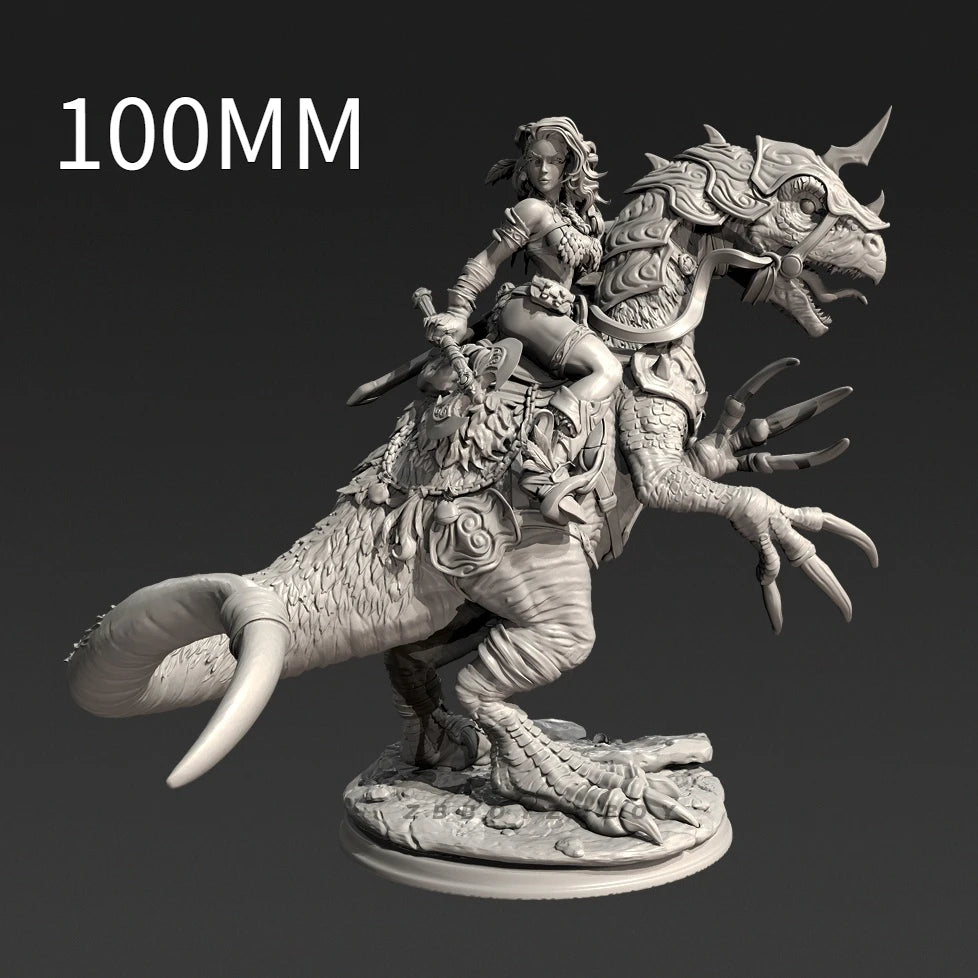 100mm Dragon-Mounted Female Warrior, Resin Model Figure Kit, Fantasy Theme, Unassembled and Unpainted