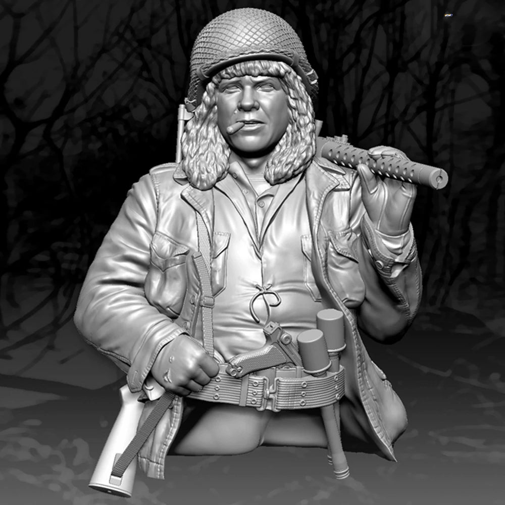 1/10 WWII US Machine Gunner, Resin Model Bust Kit, Unassembled and Unpainted