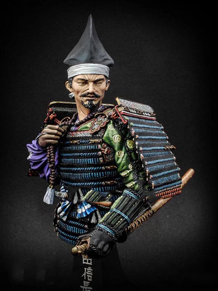 1/10 Medieval Samurai in Ornate Armor and Spiked Helmet, Resin Model Bust Kit, Unassembled and Unpainted