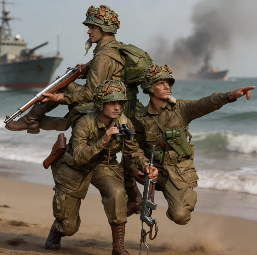 1/35 WWII Allied Soldiers Beach Landing, 4 Figures, Resin Model Figure Kit, Unassembled and Unpainted