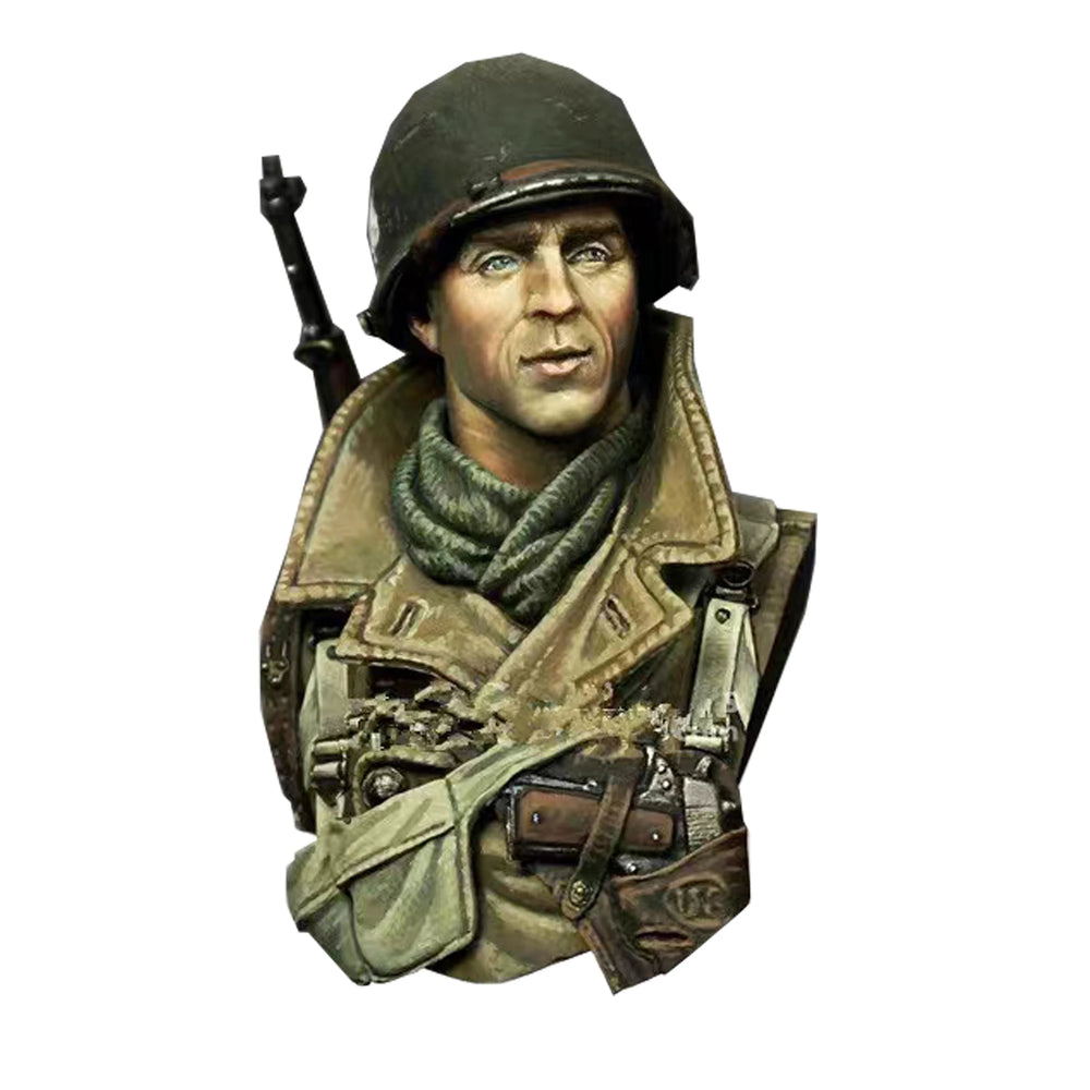 1/10 WWII German Infantryman with Neck Gaiter and Rifle, Resin Model Bust Kit, Unassembled and Unpainted