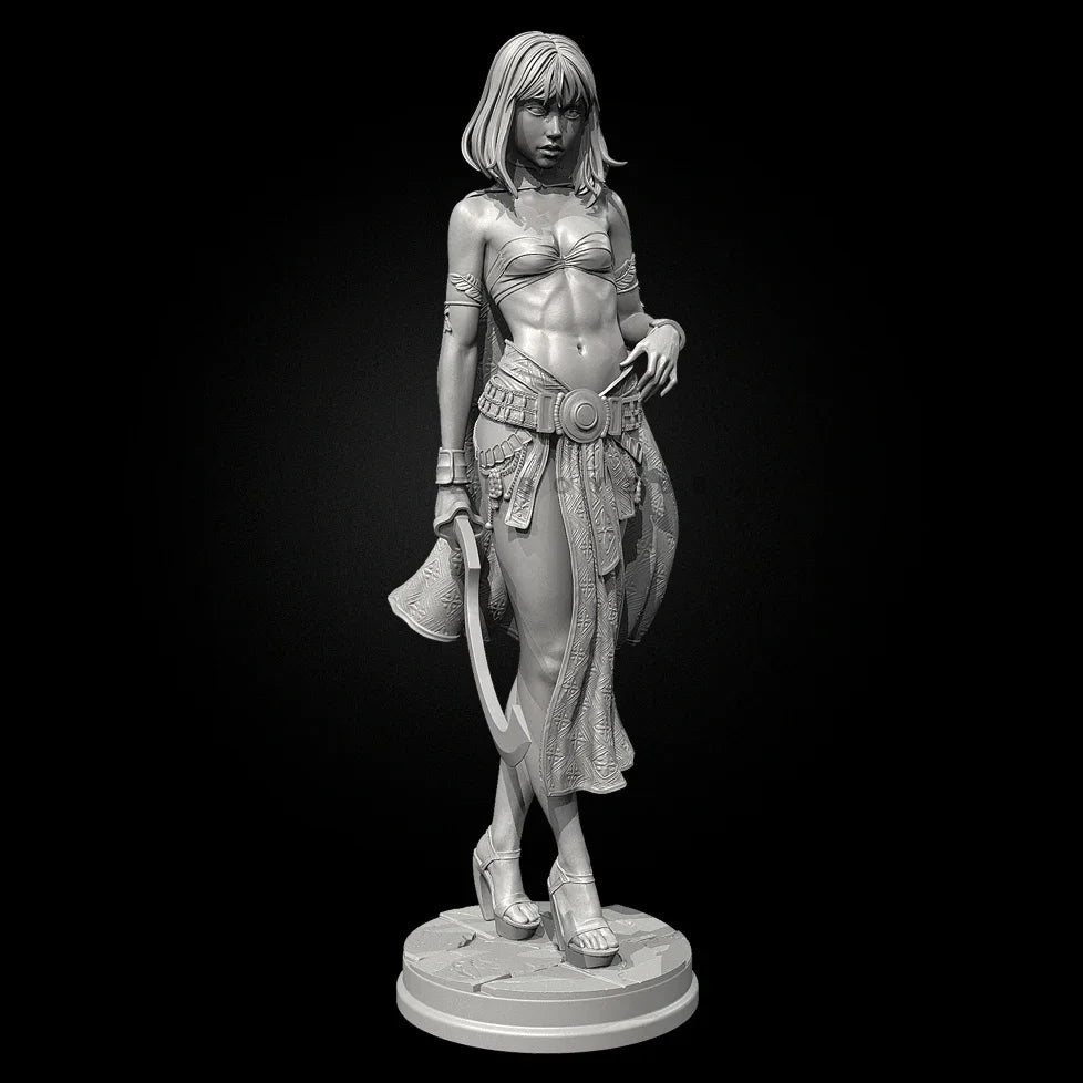 75mm Female Warrior with Scimitar, Resin Model Figure Kit, Fantasy Theme, Unassembled and Unpainted