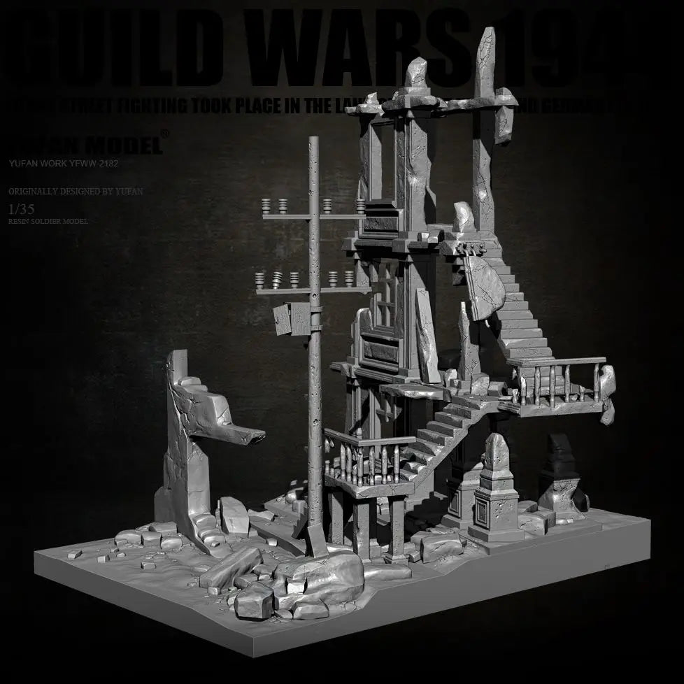 1/35 WWII Ruined Buildings, Resin Model Terrain Kit, Unpainted