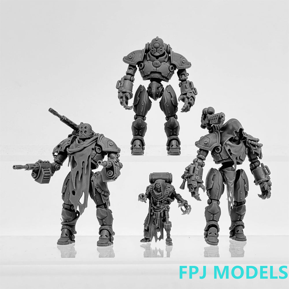 28mm Exoskeleton Soldiers, 4 Figures, Resin Model Figure Kit, Sci-Fi Theme, Unassembled and Unpainted