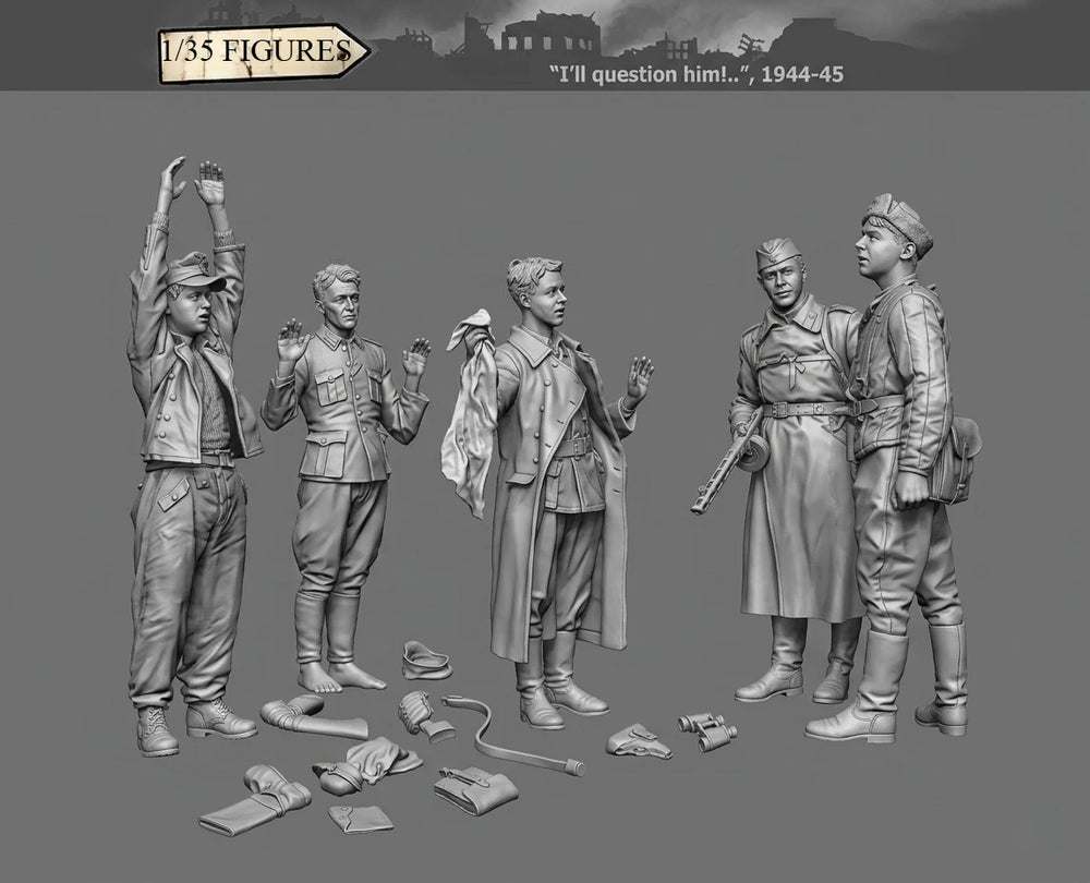 1/35 WWII German Surrender Soldiers, 5 Figures, Resin Model Figure Kit, Unassembled and Unpainted