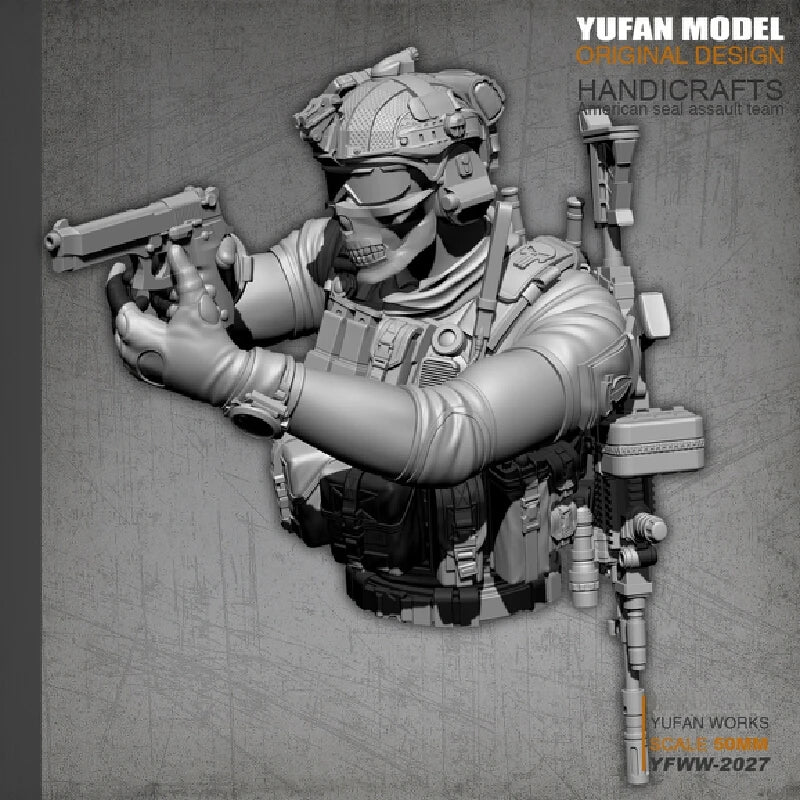 50mm Modern Navy SEAL Operator, Resin Model Bust Kit, Unassembled and Unpainted