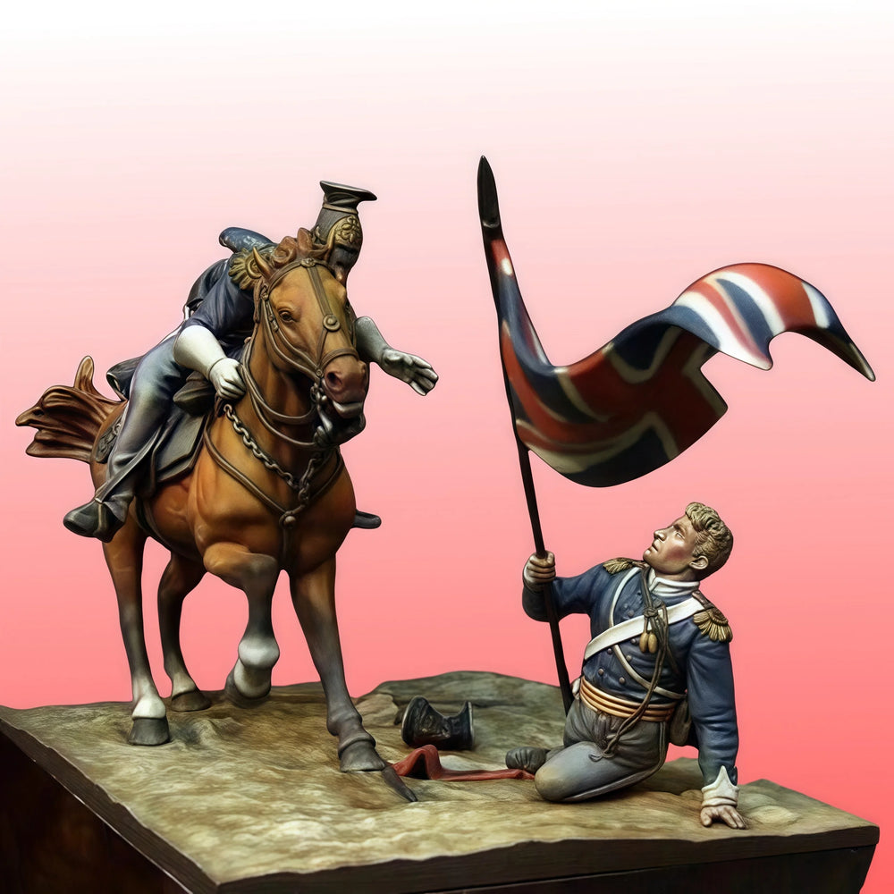 1/24 Medieval Mounted Knight with Flag Bearer, 2 Figures, Resin Model Figure Kit, Unassembled and Unpainted