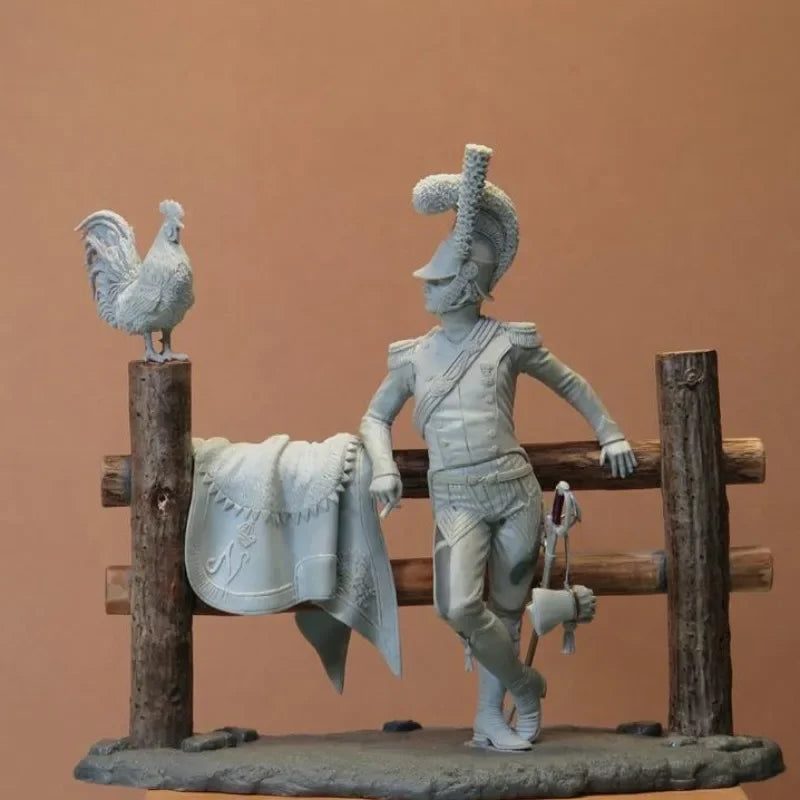 1/24 Ancient European Soldier & Rooster, 3 Figures, Resin Model Diorama Kit, Unassembled and Unpainted