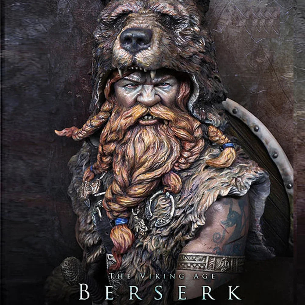 1/10 Medieval Viking Berserker with Plaited Beard and Snarl, Resin Model Bust Kit, Unassembled and Unpainted