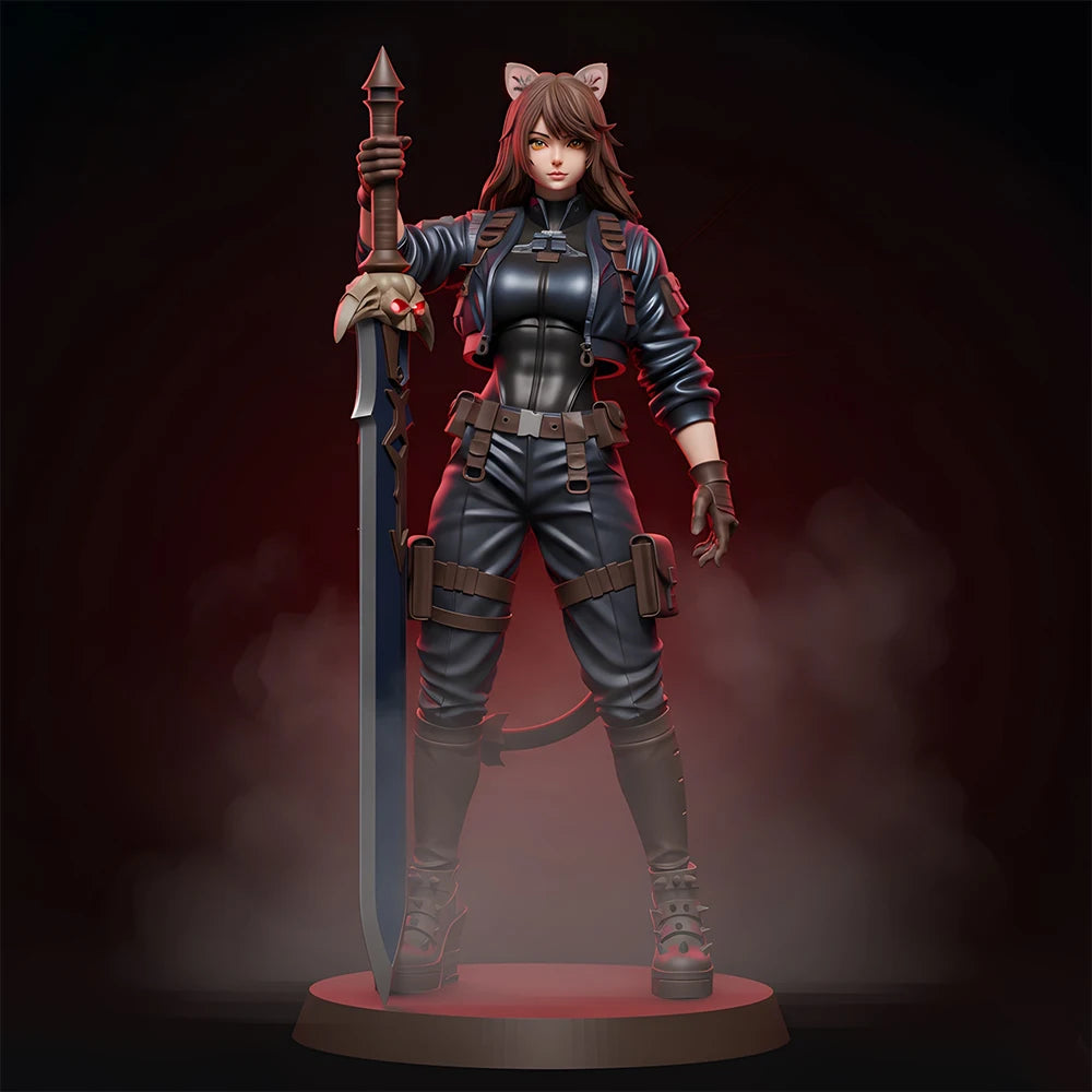 1/24 Cat Warrior Girl, Resin Model Figure Kit, Fantasy Theme, Unassembled and Unpainted