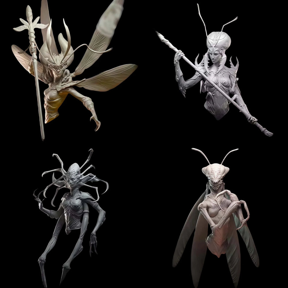 1/10 StarCraft Zerg Aliens, 4 Figures, Resin Model Bust Kit, Sci-Fi Theme, Unassembled and Unpainted