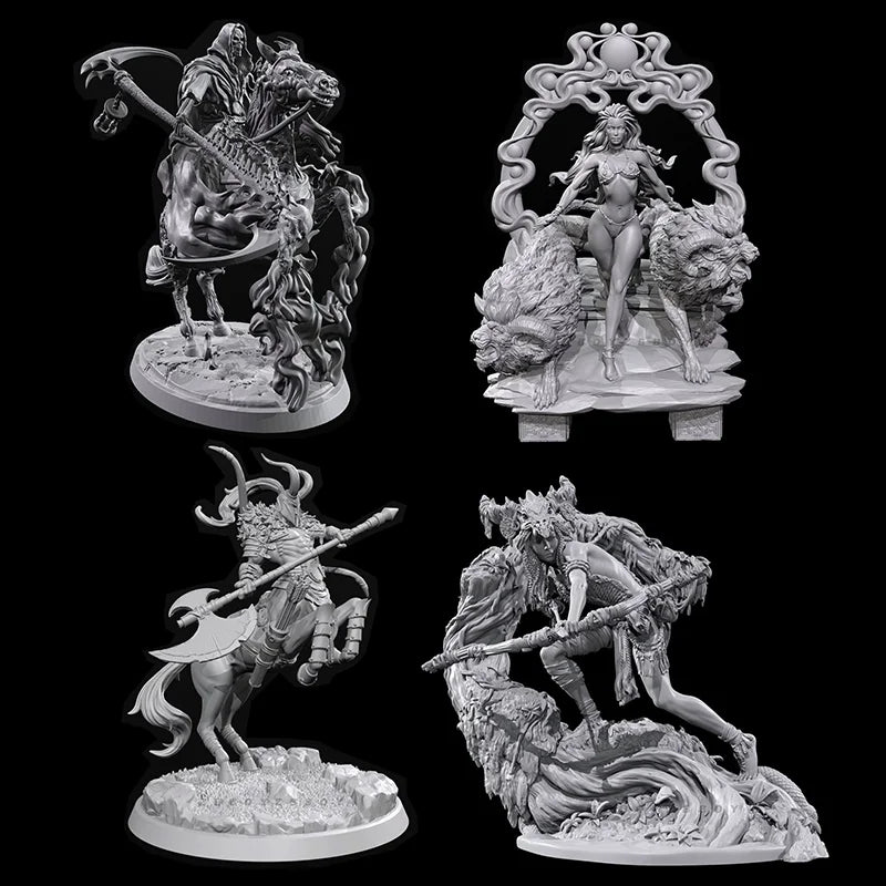 90mm Demonic Axe Knights, 8 Figures, Resin Model Figure Kit, Fantasy Theme, Unassembled and Unpainted