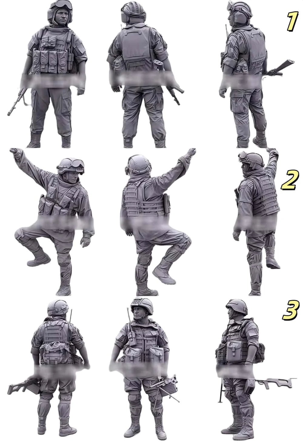 1/35 Modern Combat Team Assaulting with Grenades and Rifles, 3 Figures, Resin Model Figure Kit, Unassembled and Unpainted